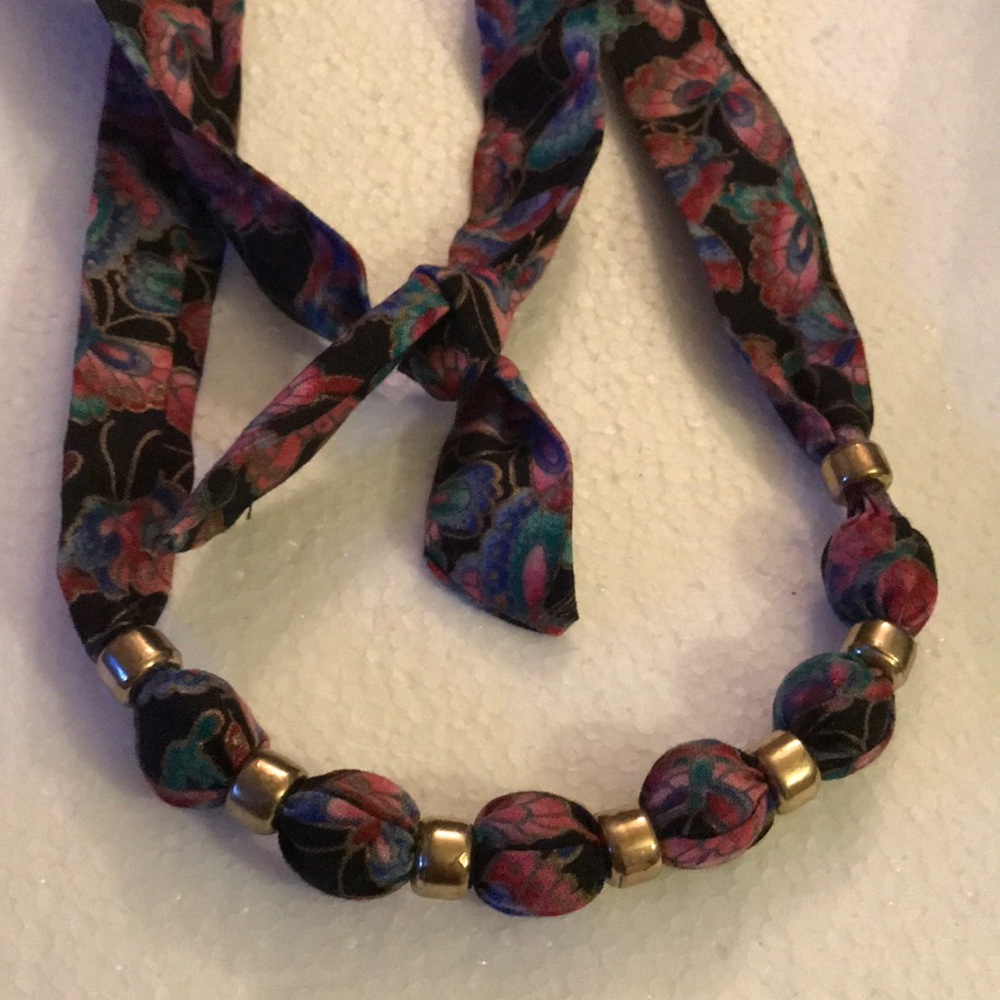 KS fabric & gold beads necklace